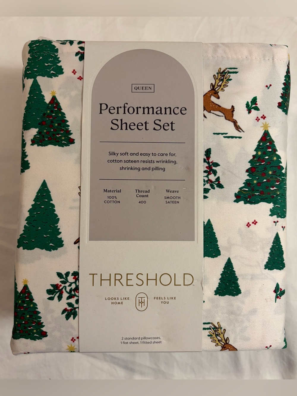 Threshold Queen Winter Scene 400 Thread Count Cotton Sheet Set New